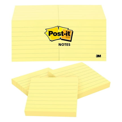 Post-it Notes, 3 in x 3 in, 12 Lined Sticky Notes Pads, 100 Sheets per Pad, The Iconic Canary Yellow Note, School Supplies and Oﬃce Products