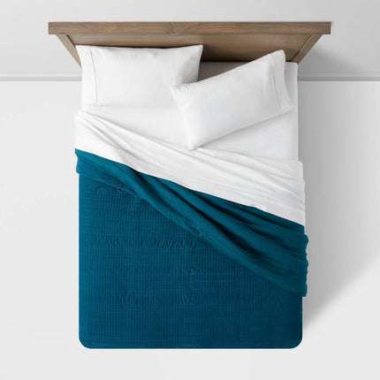 Full/Queen Lofty Velvet Quilt Dark Teal Blue - Threshold: Machine Washable, OEKO-TEX Certified, Polyester Fill