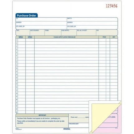Adams Purchase Order Book, 8.38 x 10.69 Inch, 3-Part, Carbonless, 50 Sets, White, Canary and Pink (TC8131)