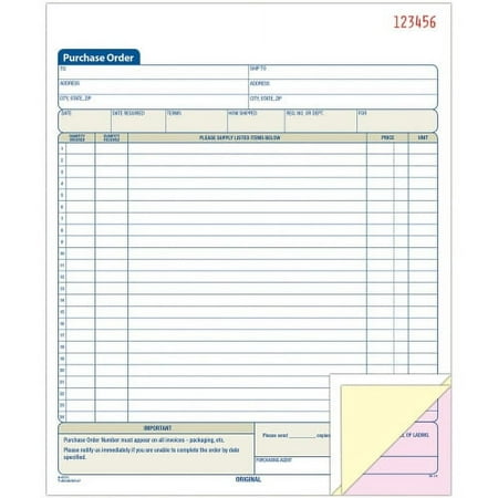 Adams Purchase Order Book, 8.38 x 10.69 Inch, 3-Part, Carbonless, 50 Sets, White, Canary and Pink (TC8131)