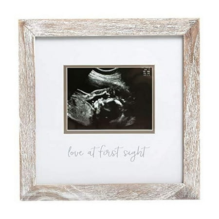 Pearhead Love at First Sight Sonogram Picture Frame, Gender Neutral Ultrasound Keepsake, Baby Gift for Expecting Parents, Ideal Pregnancy, Shower and Nursery Decor, 4” x 3” Photo Insert, Rustic Multicolor