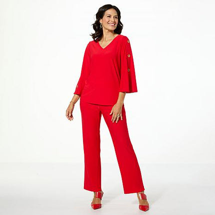 Antthony 2-Piece Rhinestone Grommet Top and Pull-On Pant Set