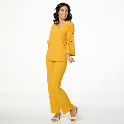 Antthony 2-Piece Rhinestone Grommet Top and Pull-On Pant Set