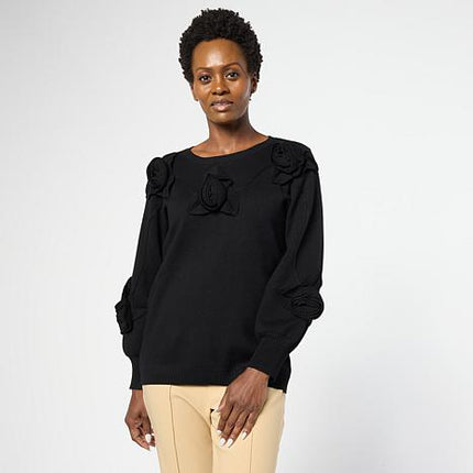 Antthony 3-Dimensional Rosette Long-Sleeve Knit Sweater with Blouson Sleeves