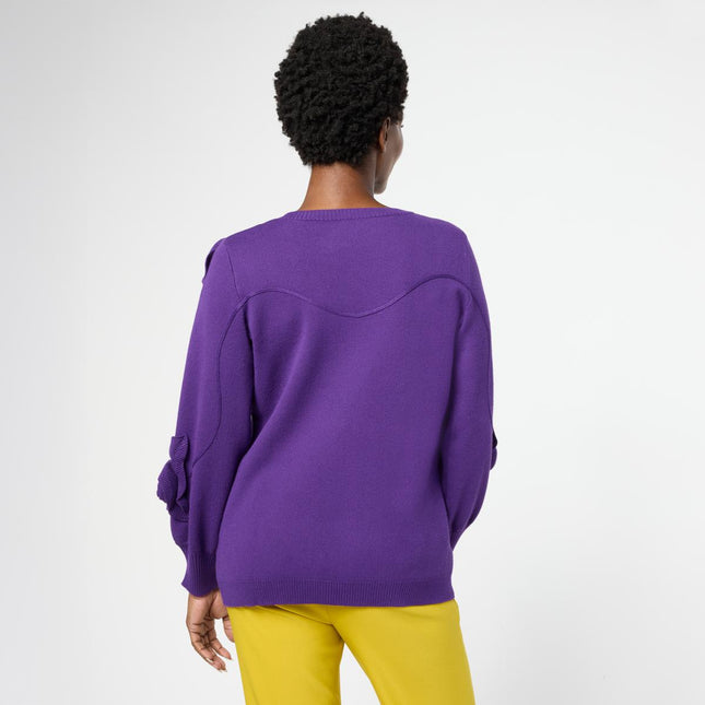 Antthony 3-Dimensional Rosette Long-Sleeve Knit Sweater with Blouson Sleeves