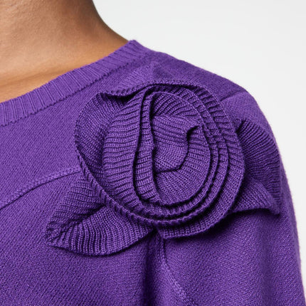 Antthony 3-Dimensional Rosette Long-Sleeve Knit Sweater with Blouson Sleeves