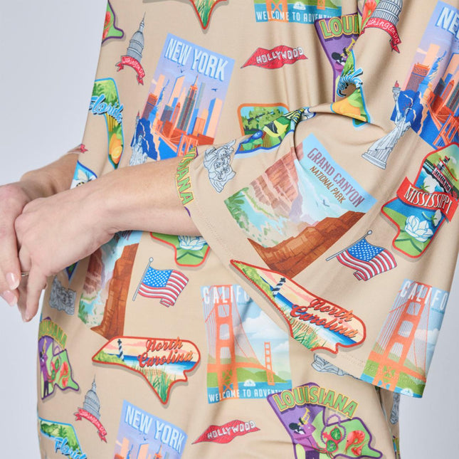 Antthony Postcard Printed Studio Stretch Knit Tee with Bell Sleeves