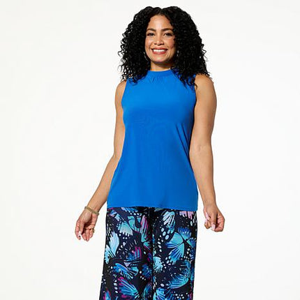 Antthony Sleeveless Shirred Neck Halter Tank Top Stretch Knit