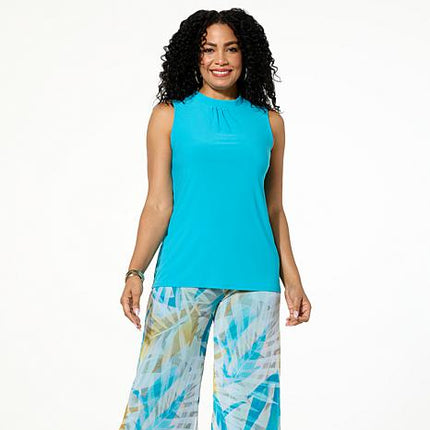 Antthony Sleeveless Shirred Neck Halter Tank Top Stretch Knit