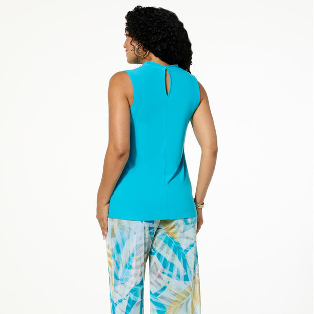 Antthony Sleeveless Shirred Neck Halter Tank Top Stretch Knit