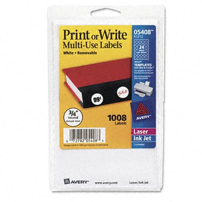 Avery Removable Print or Write Labels for Laser and Inkjet Printers, 0.75 Inches, Round, Pack of 1008 (5408)