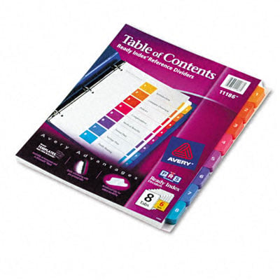 Avery 8 Tab Dividers for 3 Ring Binders, Customizable Table of Contents, Multicolor Tabs, 6 Sets (11186)