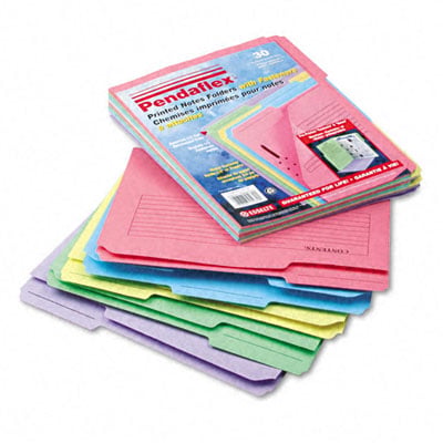 Pendaflex 45270 Printed Notes Folders with Fastener, 1/3 Cut Top Tab, Letter, Assorted (Pack of 30)
