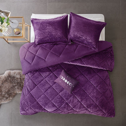 Intelligent Design Felicia Crushed Velvet Comforter Set Full/Queen Purple