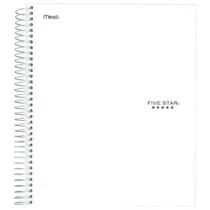 Five Star Spiral Notebook + Study App, 5 Subject, College Ruled Paper, 8-1/2" x 11", 200 Sheets, Fights Ink Bleed, Water Resistant Cover, White (72460)