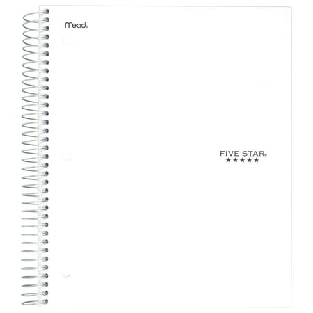 Five Star Spiral Notebook + Study App, 5 Subject, College Ruled Paper, 8-1/2" x 11", 200 Sheets, Fights Ink Bleed, Water Resistant Cover, White (72460)