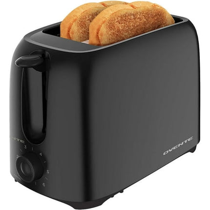 OVENTE Electric 2 Slice Toaster Machine with 6-Shade Browning Selector Setting, Compact Design and Removable Crumb Tray, 700W Power Perfect for Toasting Bread, Thin Bagels and Waffles, Black TP2210B TP2210B
