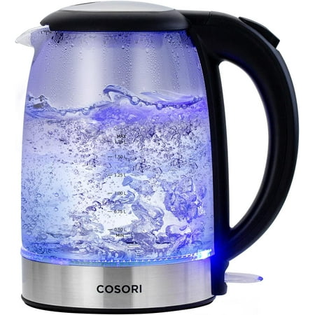 Cosori Electric Kettle, No Plastic Filter & Spout, 1.7L Tea Kettle & Hot Water Boiler For Coffee & Tea, Water Heater & Teapot, Automatic Shut Off, Borosilicate glass, Black, 1500W Black