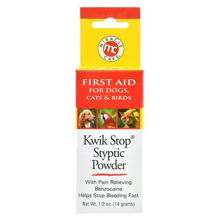 Miracle Care Kwik Stop Styptic Powder For Dogs, Cats and Birds, 0.5 Ounce, Fast Acting Blood Stop Powder with Pain Relieving Benzocaine