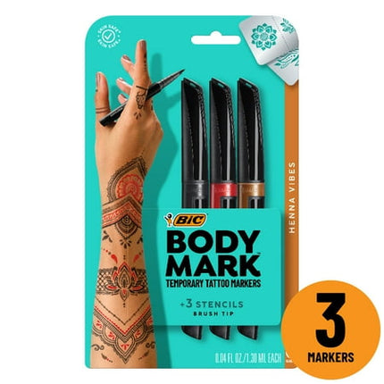 BIC BodyMark Temporary Tattoo Markers, Premium Brush Tip, Skin-Safe, Long-Lasting