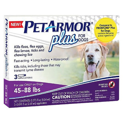 PetArmor Plus Flea and Tick Prevention for Dogs, Dog Flea and Tick Treatment, 3 Doses, Waterproof Topical, Fast Acting, Large Dogs (45-88 lbs)