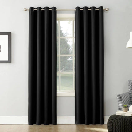 54"x84" Sun Zero Blackout Kenneth Energy Saving Grommet Curtain Panel Black: Modern Solid Indoor Curtain Panels