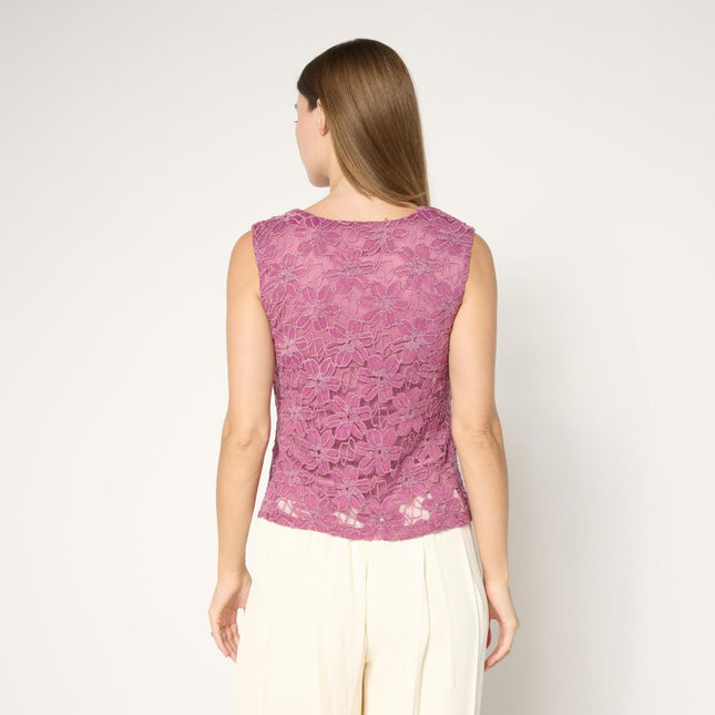 C Wonder by Christian Siriano Elegant Knit Lace V-Neck Tank Top
