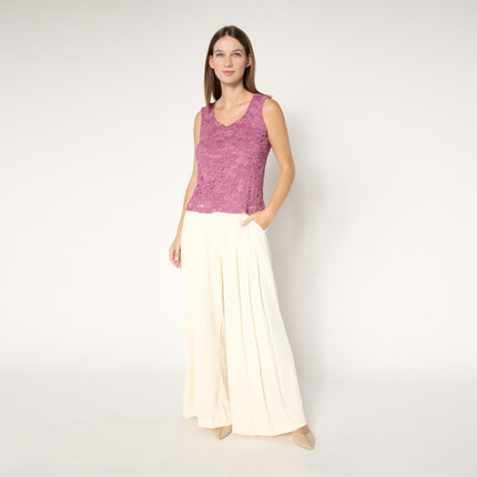 C Wonder by Christian Siriano Elegant Knit Lace V-Neck Tank Top