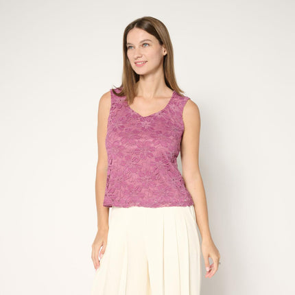 C Wonder by Christian Siriano Elegant Knit Lace V-Neck Tank Top