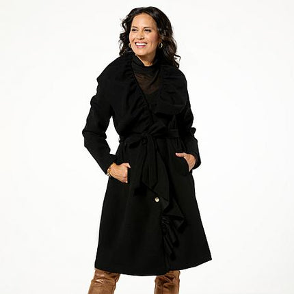C Wonder Christian Siriano Ruffle Runway Dress Coat with Statement Collar