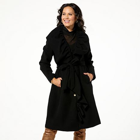 C Wonder Christian Siriano Ruffle Runway Dress Coat with Statement Collar