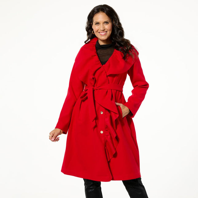 C Wonder Christian Siriano Ruffle Runway Dress Coat with Statement Collar