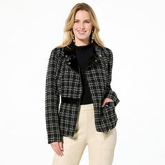C Wonder by Christian Siriano Tweed and Faux Leather Moto Jacket