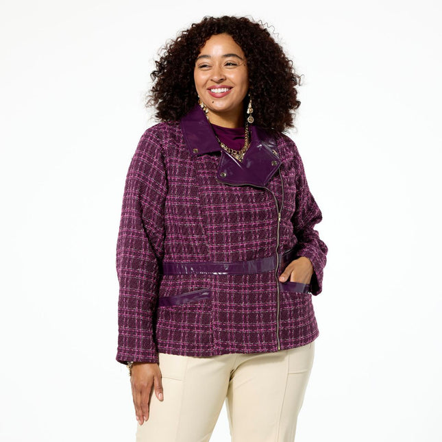 C Wonder by Christian Siriano Tweed and Faux Leather Moto Jacket