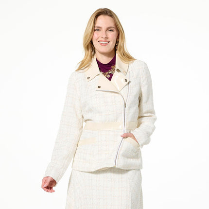C Wonder by Christian Siriano Tweed and Faux Leather Moto Jacket