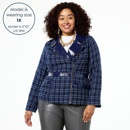 C Wonder by Christian Siriano Tweed and Faux Leather Moto Jacket