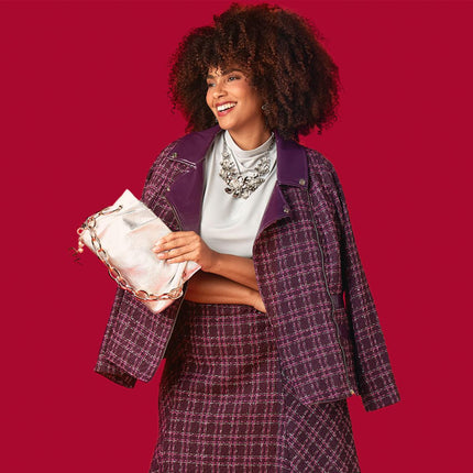 C Wonder by Christian Siriano Tweed and Faux Leather Moto Jacket