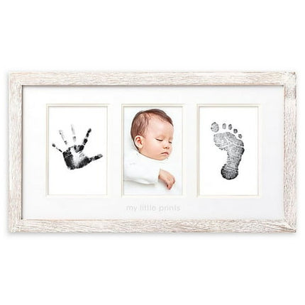 Pearhead My Little Prints Newborn Handprint & Footprint Frame Kit - No Mess Clean Touch Ink Pad, Gender-Neutral Keepsake, Ideal Shower Gift, Nursery Decor, Distressed Wood Gray