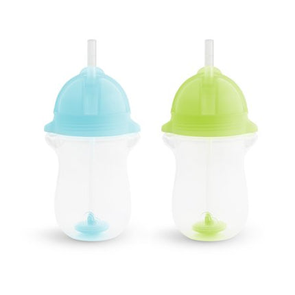 Munchkin Any Angle Weighted Toddler Straw Cups with Click Lock Lid, 10 Ounce, 2 Pack, Blue/Green Green