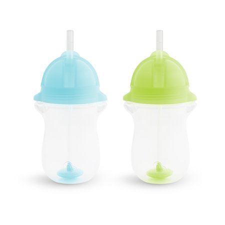 Munchkin Any Angle Weighted Toddler Straw Cups with Click Lock Lid, 10 Ounce, 2 Pack, Blue/Green Green