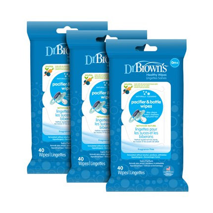 Dr. Brown's Bottle and Pacifier Healthy Wipes, Naturally Cleaning for Bottles and Baby Items, 40 Count, 3 Pack Multicolor