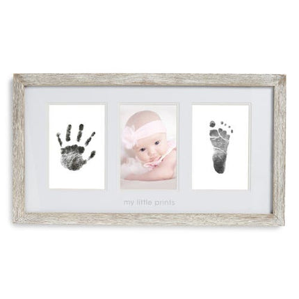 Pearhead My Little Prints Newborn Handprint & Footprint Frame Kit - No Mess Clean Touch Ink Pad, Gender-Neutral Keepsake, Ideal Shower Gift, Nursery Decor, Distressed Wood Gray