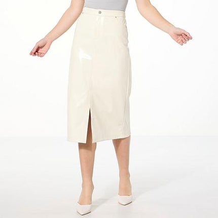 Colleen Lopez Women's Buttery-Soft Faux Leather Midi Pencil Skirt with Stretch