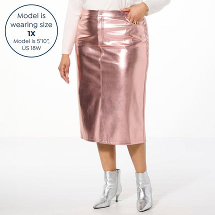 Colleen Lopez Women's Buttery-Soft Faux Leather Midi Pencil Skirt with Stretch