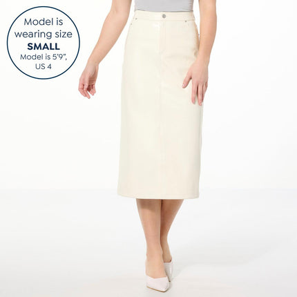 Colleen Lopez Women's Buttery-Soft Faux Leather Midi Pencil Skirt with Stretch
