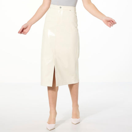 Colleen Lopez Women's Buttery-Soft Faux Leather Midi Pencil Skirt with Stretch