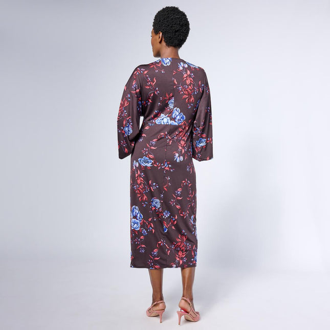 Colleen Lopez Printed Knot Front Jersey Knit Midi Dress