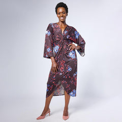 Colleen Lopez Printed Knot Front Jersey Knit Midi Dress