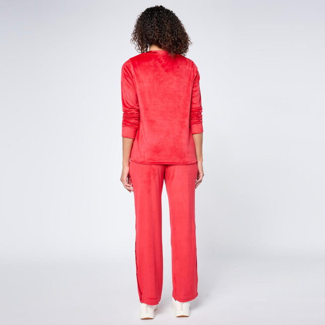 Comfort Code Silky Velvet Satin Trim 2-Piece Top Pant Set