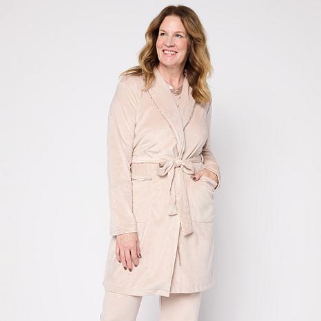Comfort Code Women's Silky Velvet Knit Robe with Satin Trim L Fawn